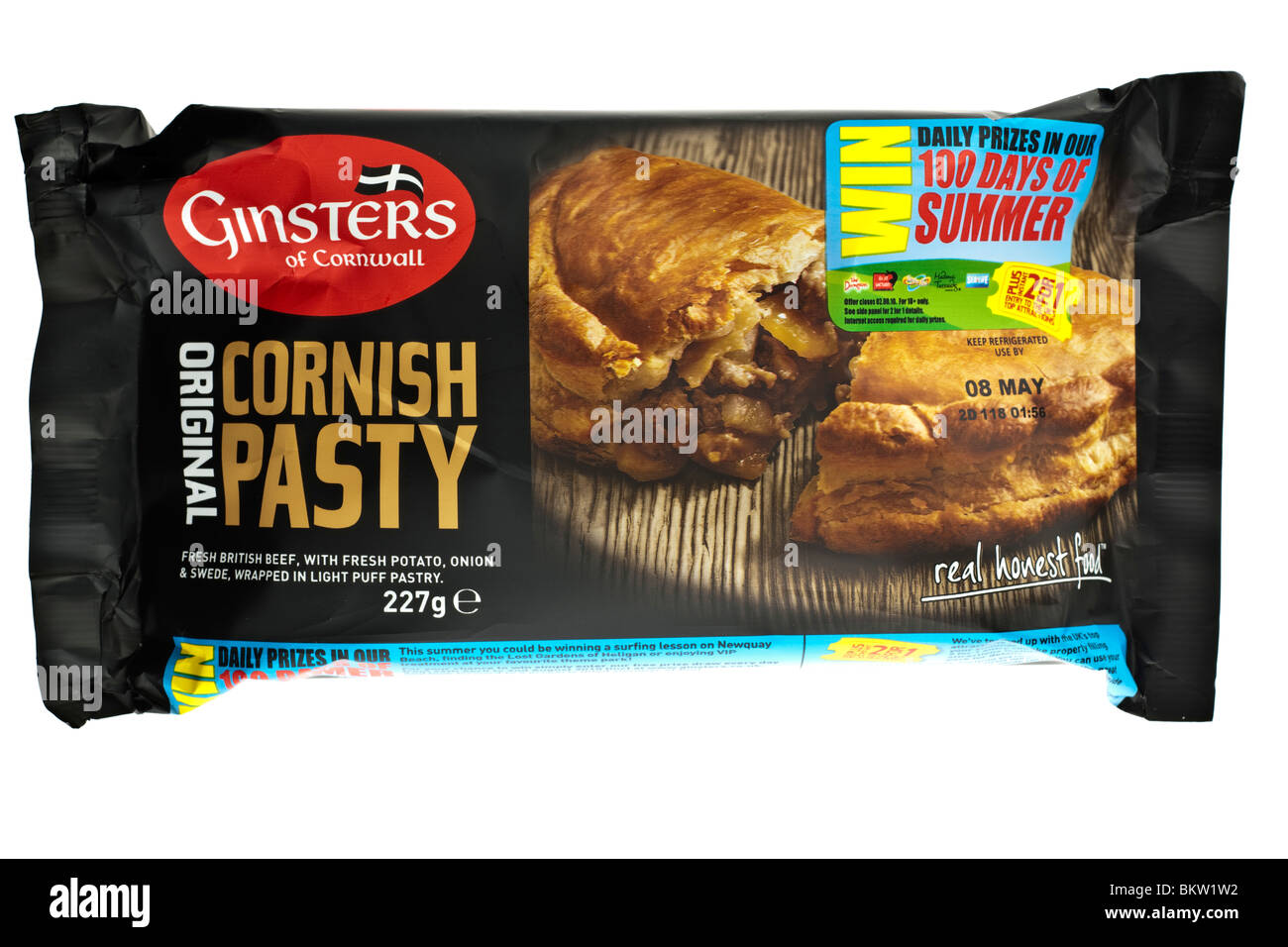 227 gram Packet of Ginsters original Cornish Pasty Stock Photo