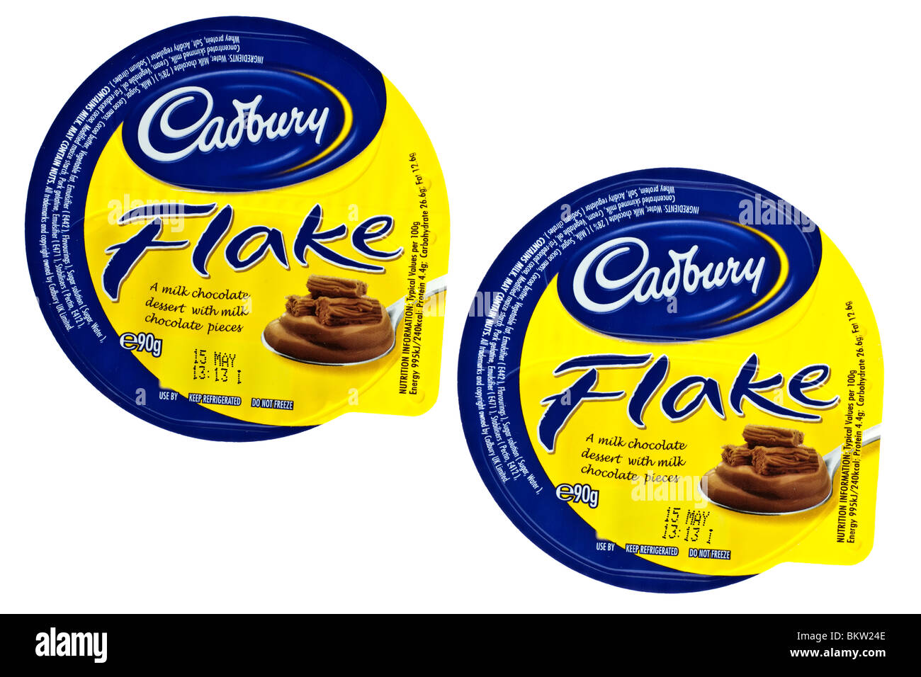 Two 90g cartons of Cadbury's milk chocolate flake dessert Stock Photo