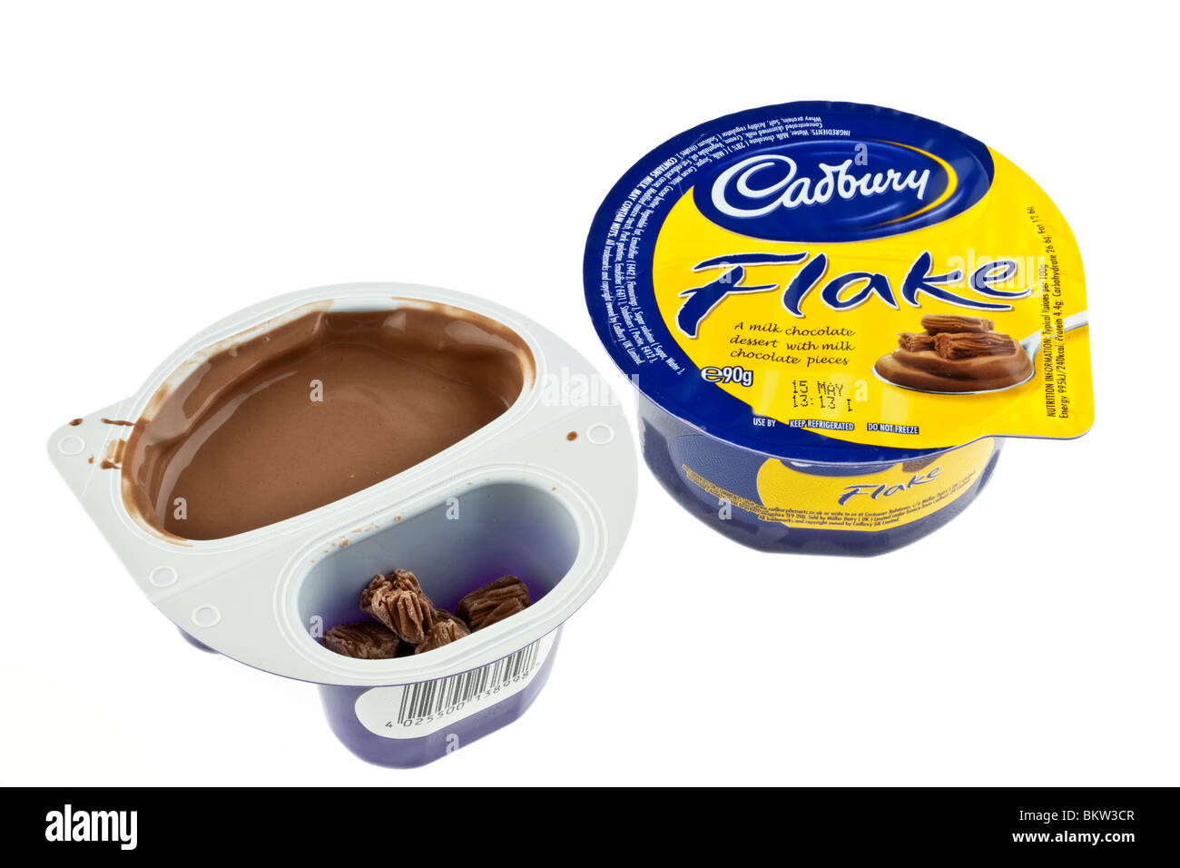 Two 90g cartons of Cadbury's milk chocolate flake dessert Stock Photo