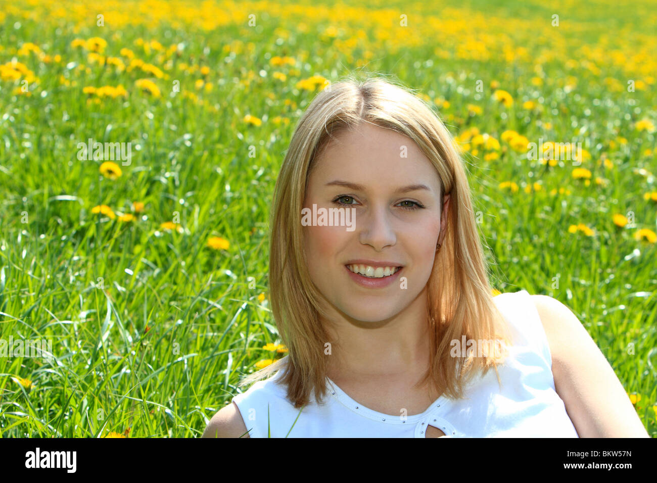Happy young woman in spring  Stock Photo
