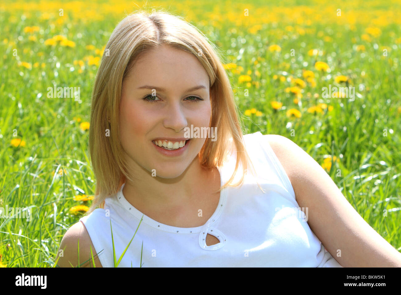 Happy young woman in spring  Stock Photo