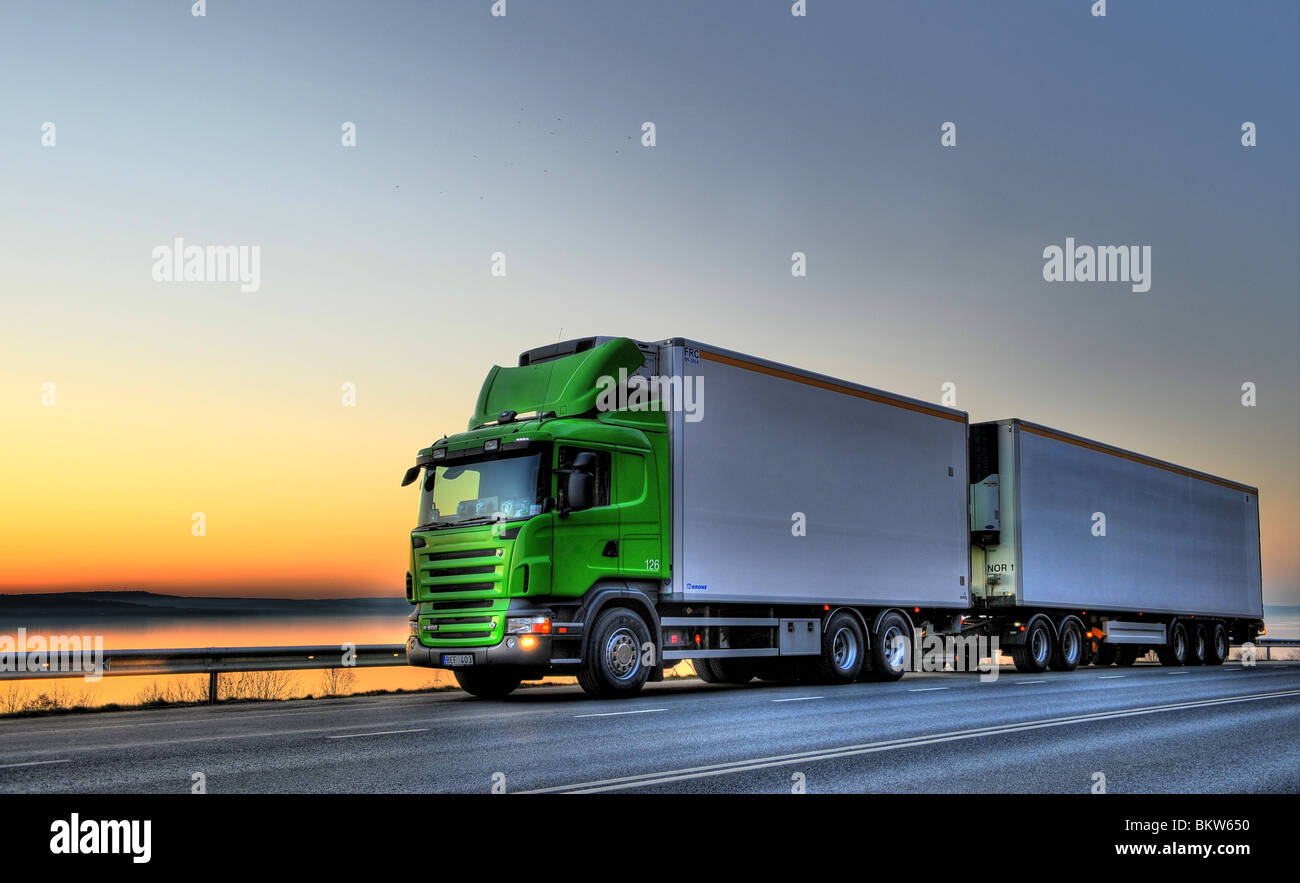 Long-distance lorry on the go Stock Photo
