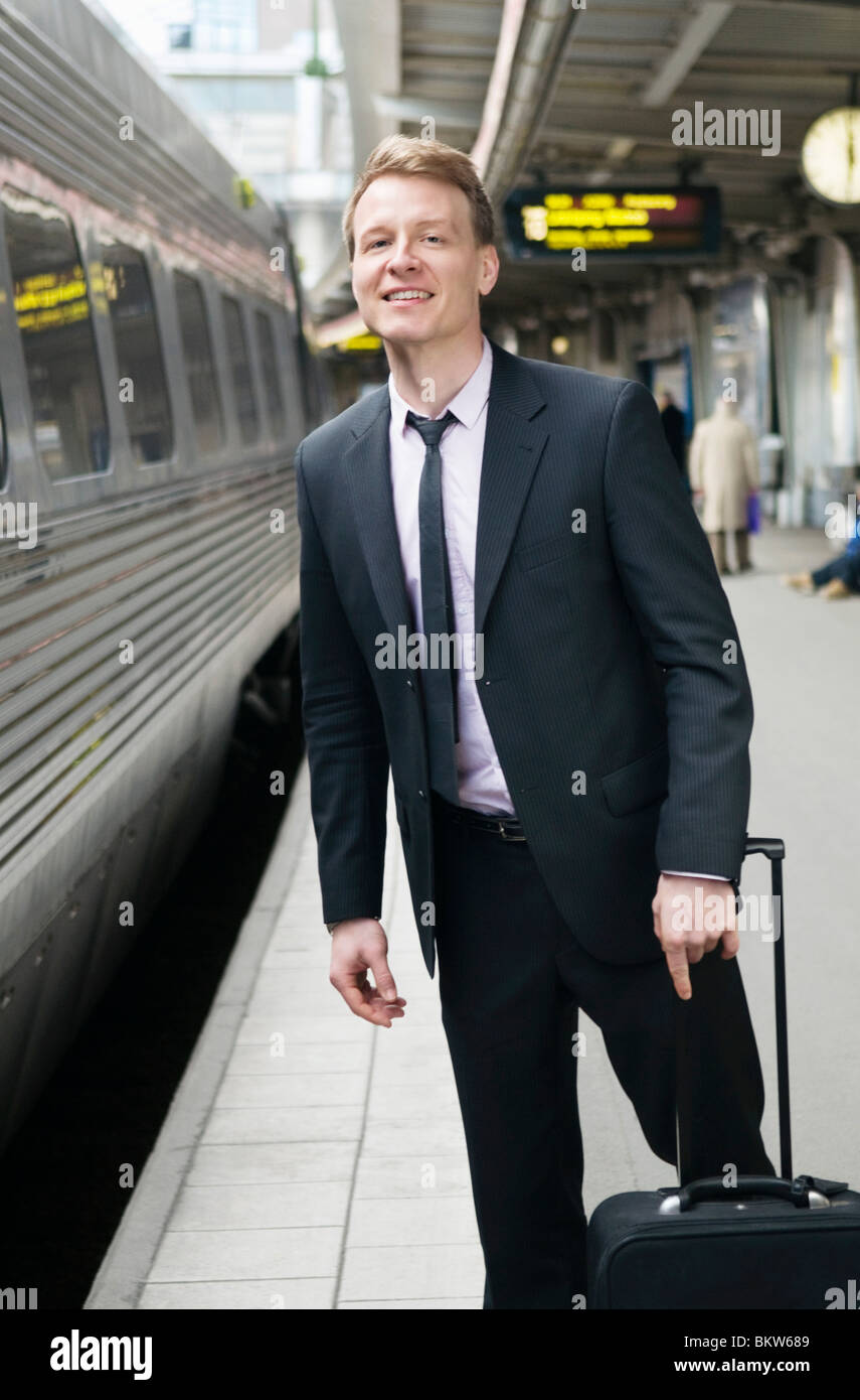 Man with travelling-bag Stock Photo