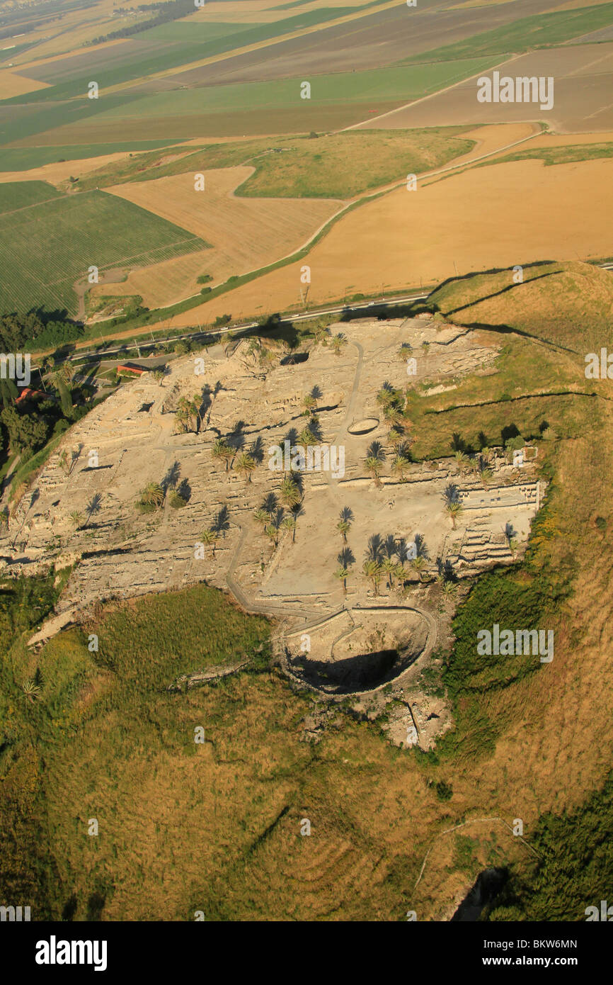 Israel, Jezreel valley, an aerial view of Tel Megiddo Stock Photo