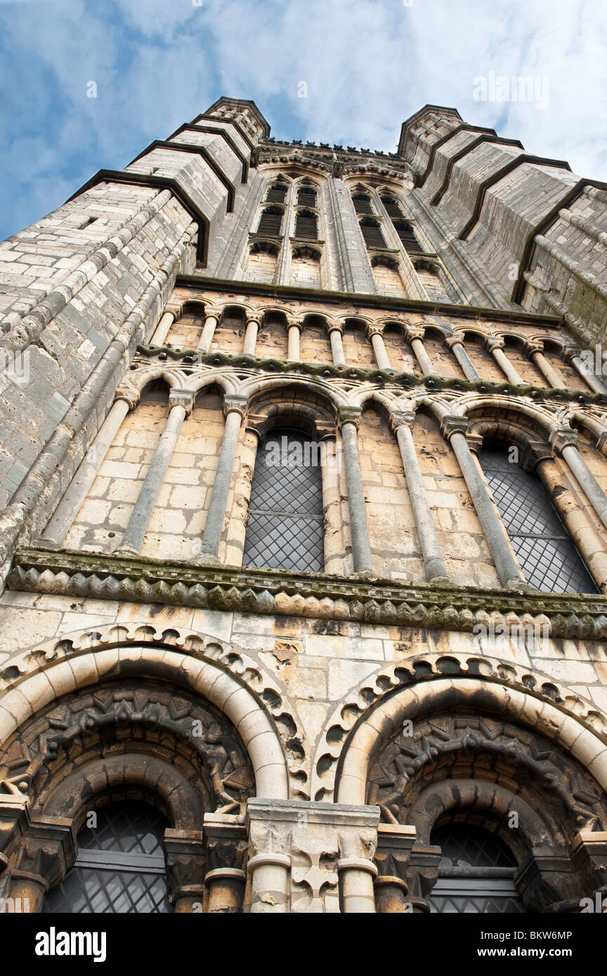 Looking skywards along  one of the towers at the cathedral, Lincoln, England. Stock Photo