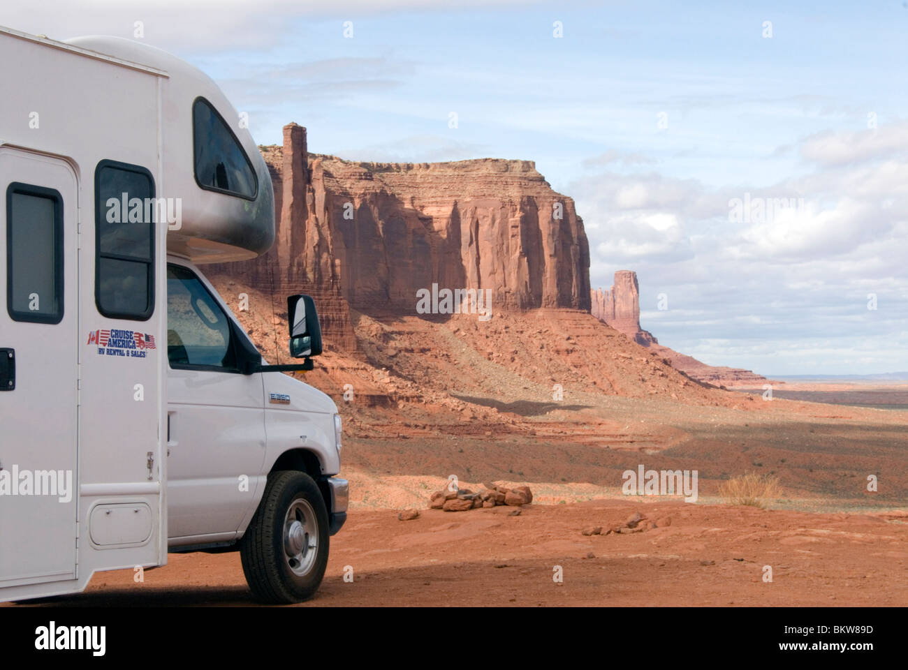 Cruise America RV at primitive campground at the Navajo Tribal Park Visitors Center Centre Monument Valley Utah USA Stock Photo