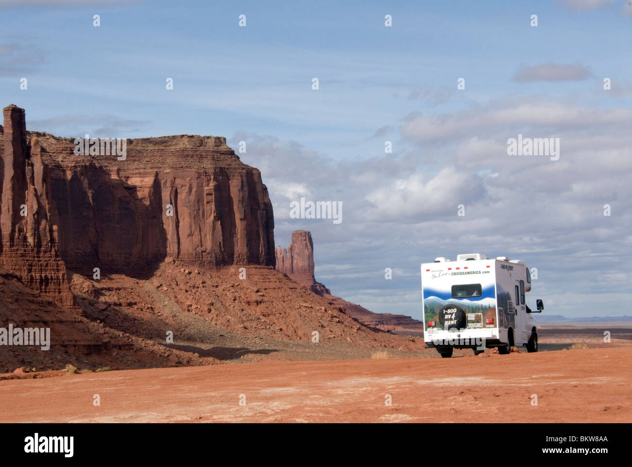 Cruise America RV at primitive campground at the Navajo Tribal Park Visitors Center Monument Valley Utah USA Stock Photo