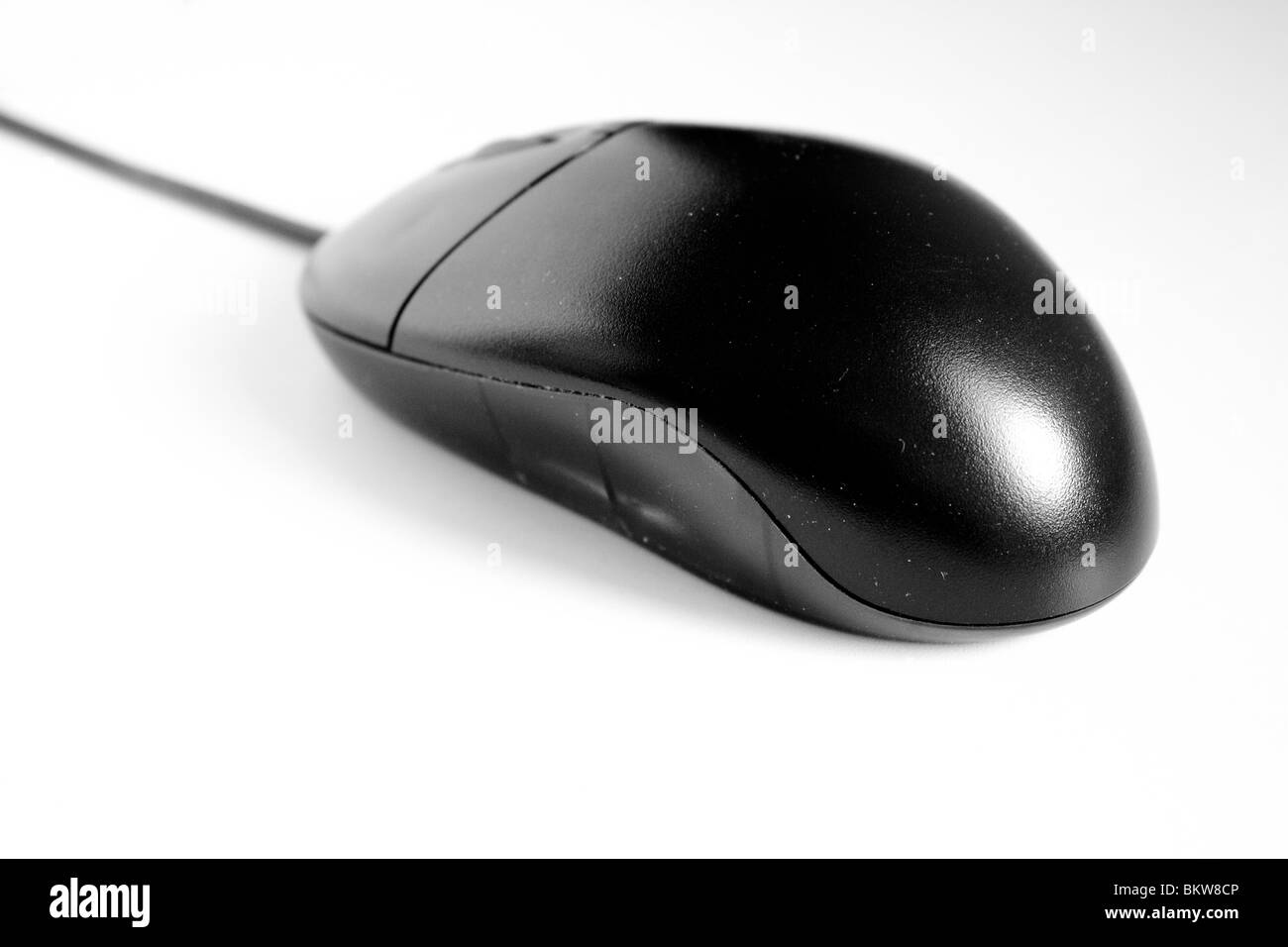 black and white wired two button wired optical computer mouse Stock Photo