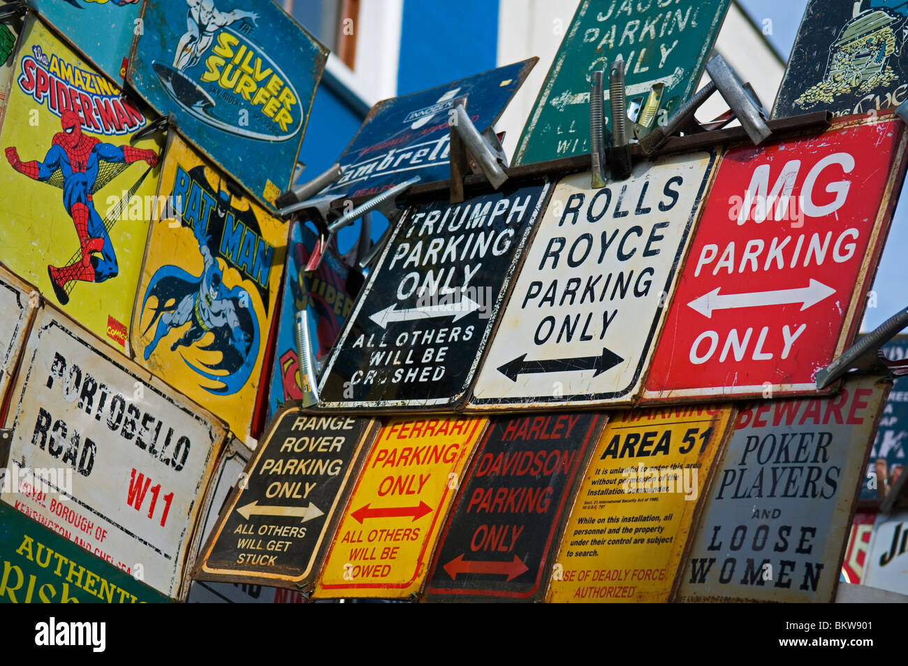 Sign plates shop, Portobello Road Market Notting Hill West London England UK Stock Photo