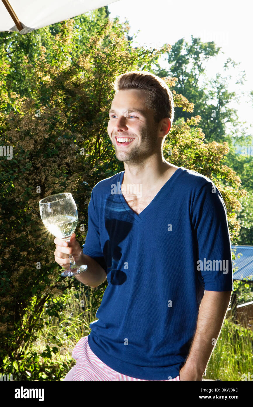 Man with glass of wine Stock Photo