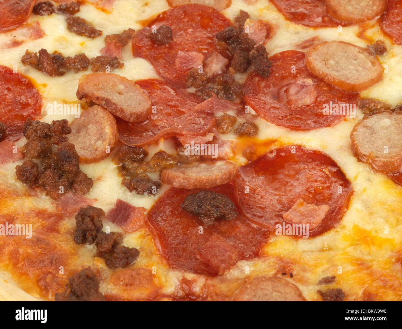Deep Pan Meat Feast Pizza Stock Photo Alamy