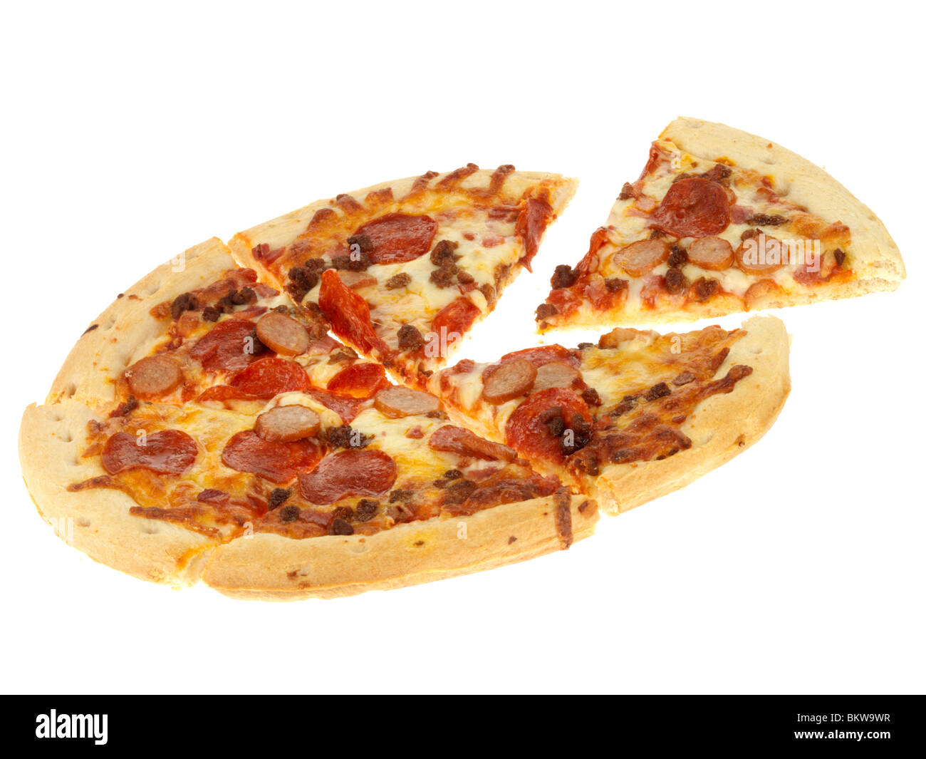 Thin Crust Meat Pizza Stock Photo Alamy