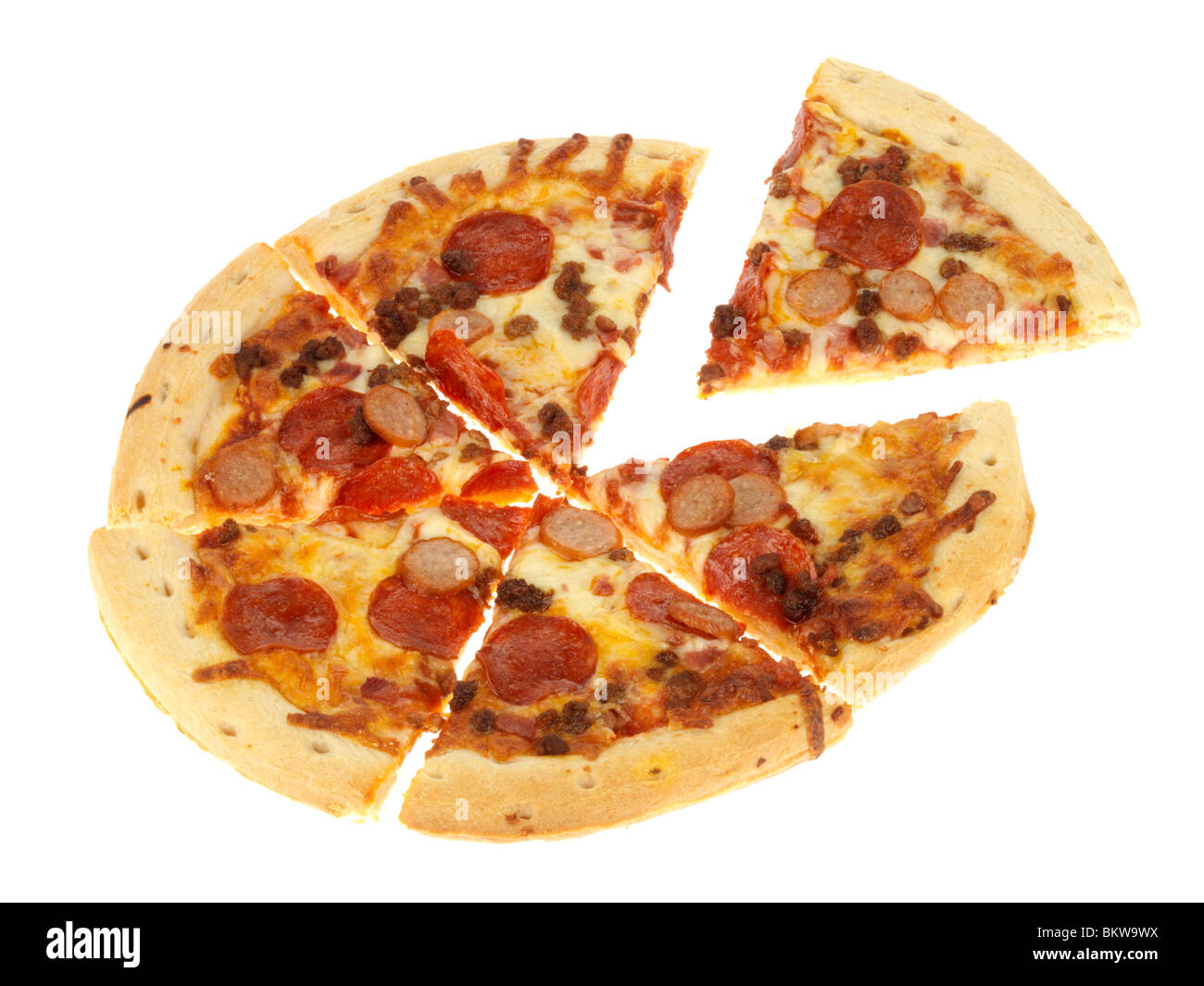 Thin Crust Meat Pizza Stock Photo Alamy