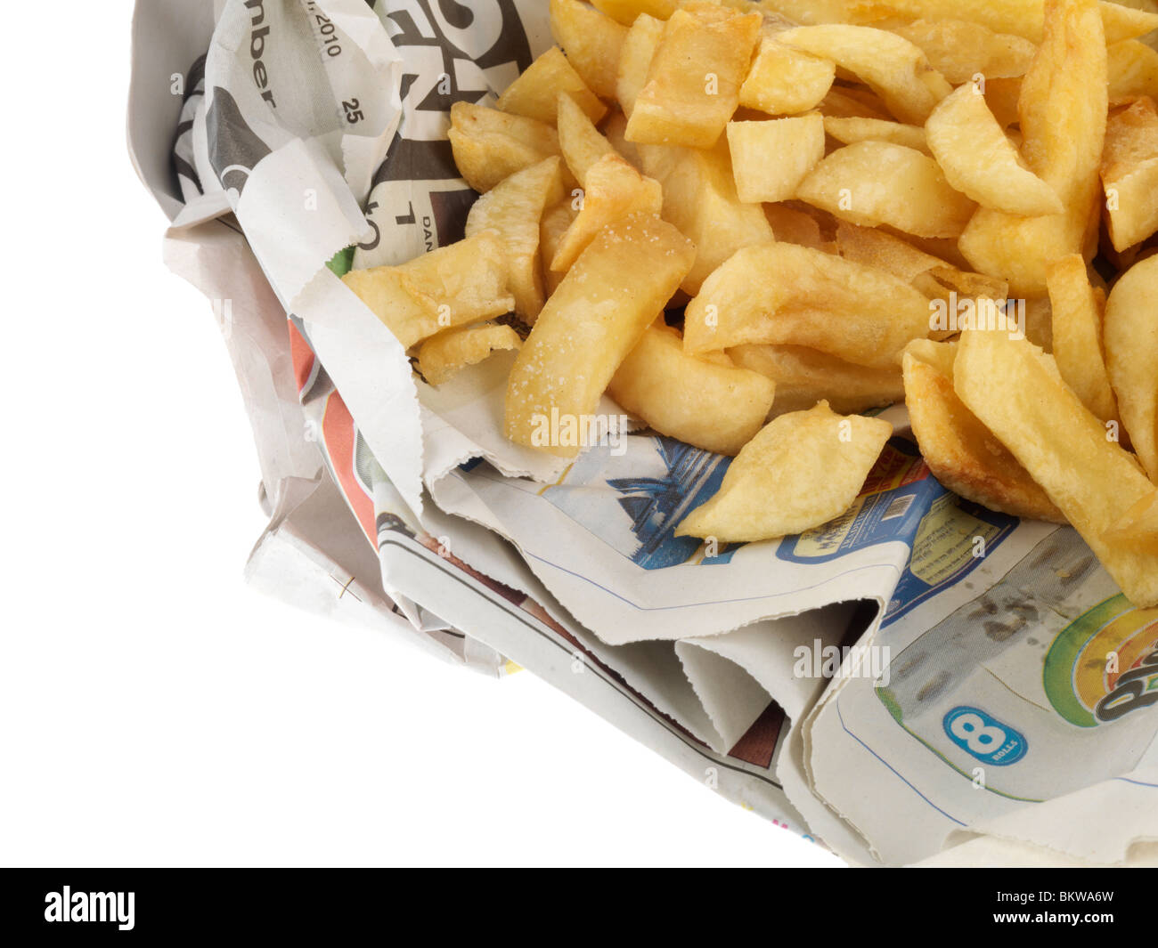 Battered Sausage and Chips Stock Photo