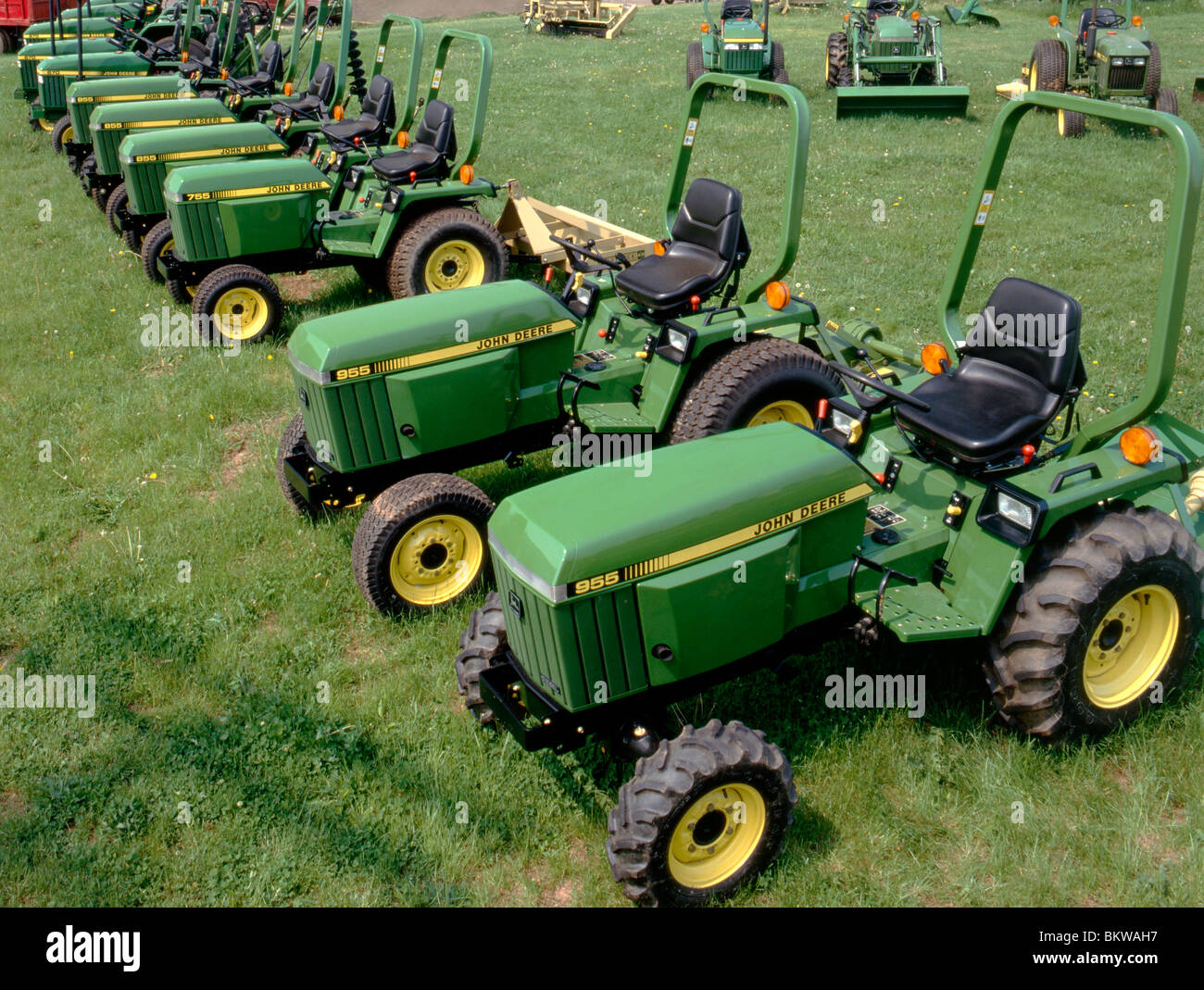 John Deere tractors for sale at a Pennsylvania dealer Stock Photo