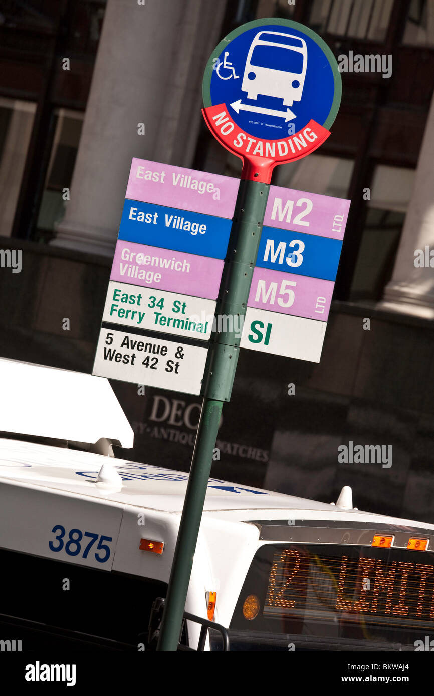 Bus Stop Sign, NYC Stock Photo Alamy