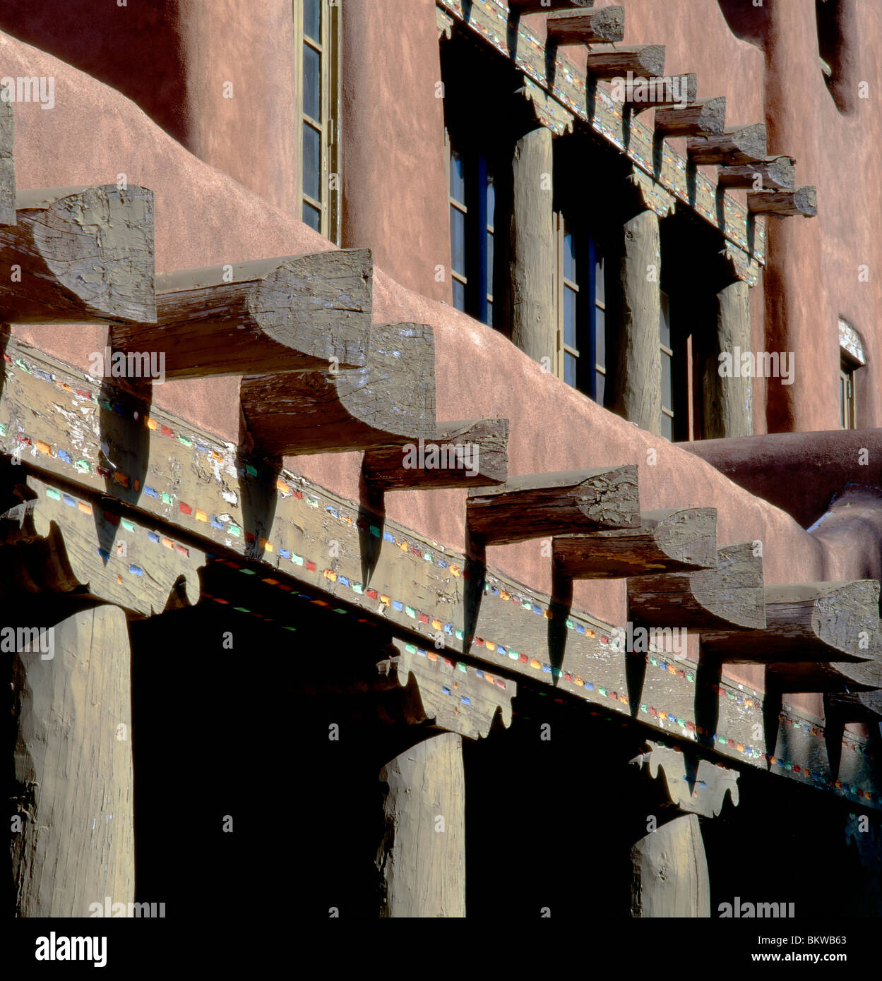 Detail of the adobe college Institute of the American Indian Arts, Santa Fe, New Mexico, USA Stock Photo