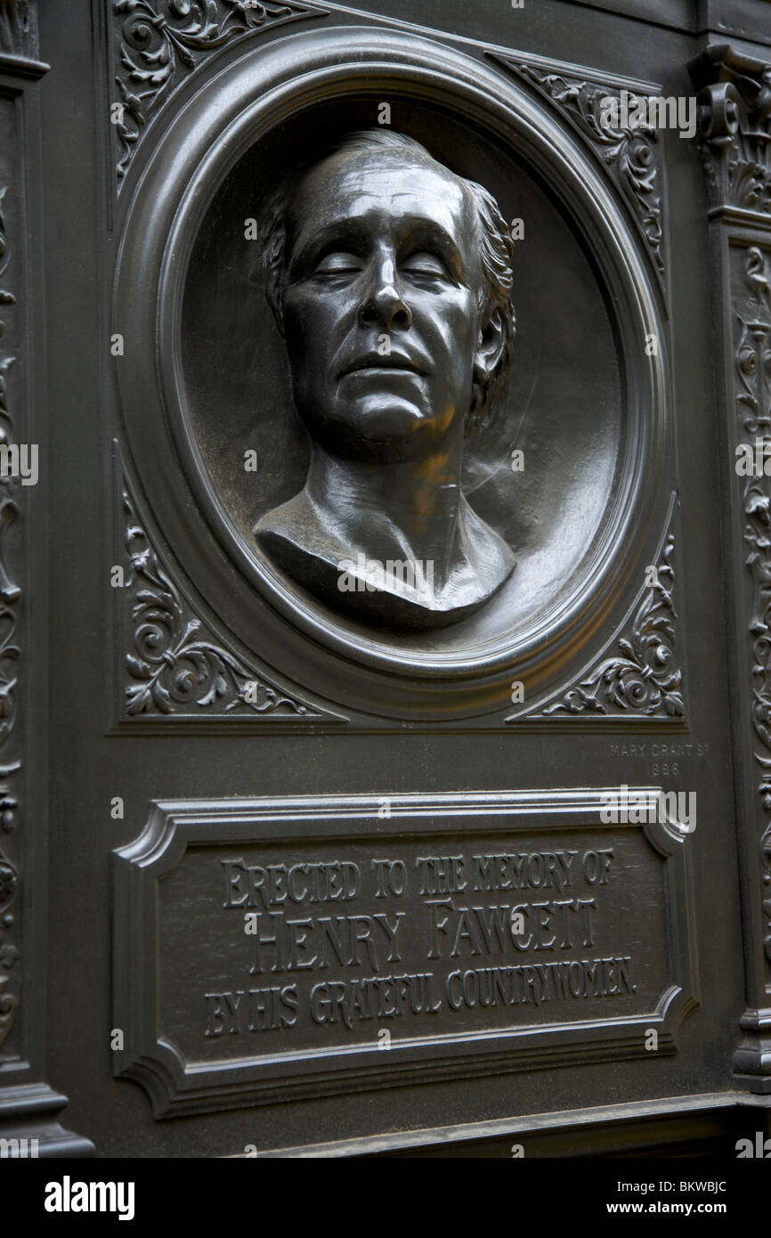 Bronze medallion and wall fountain memorial to Henry Fawcett the