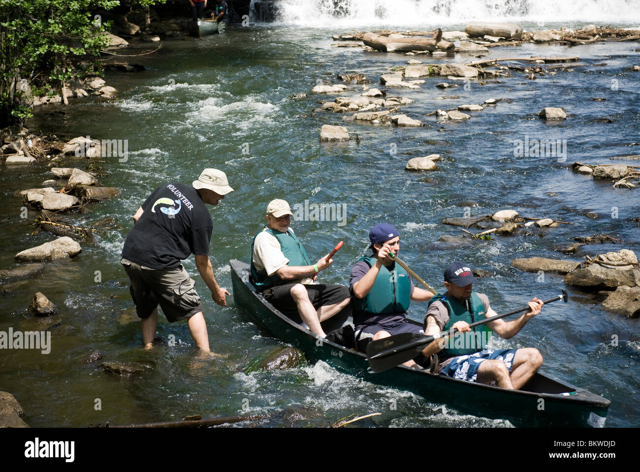 Canoes and kayaks at a portage on the Bronx River in the New York