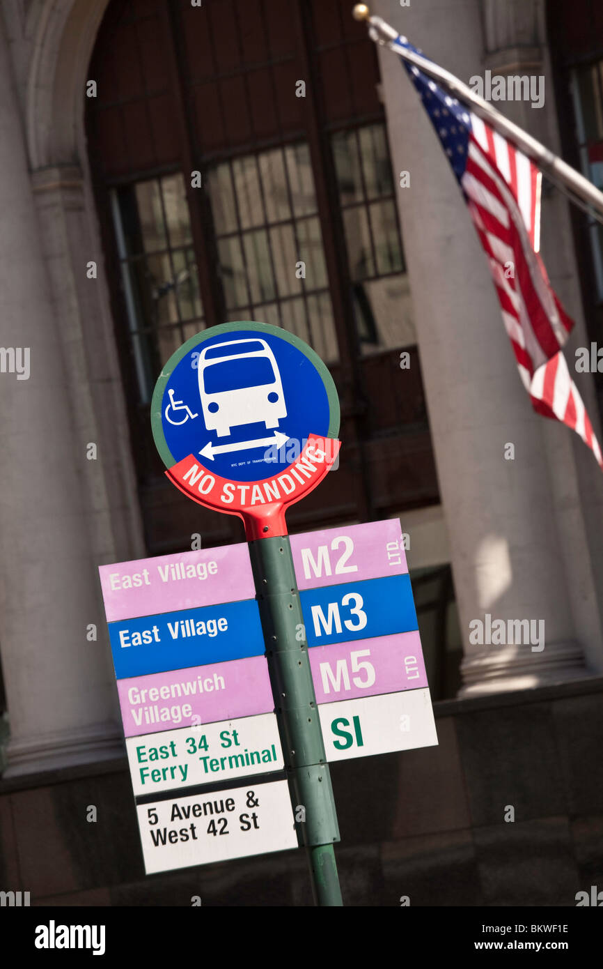 Bus Stop Sign, NYC Stock Photo Alamy