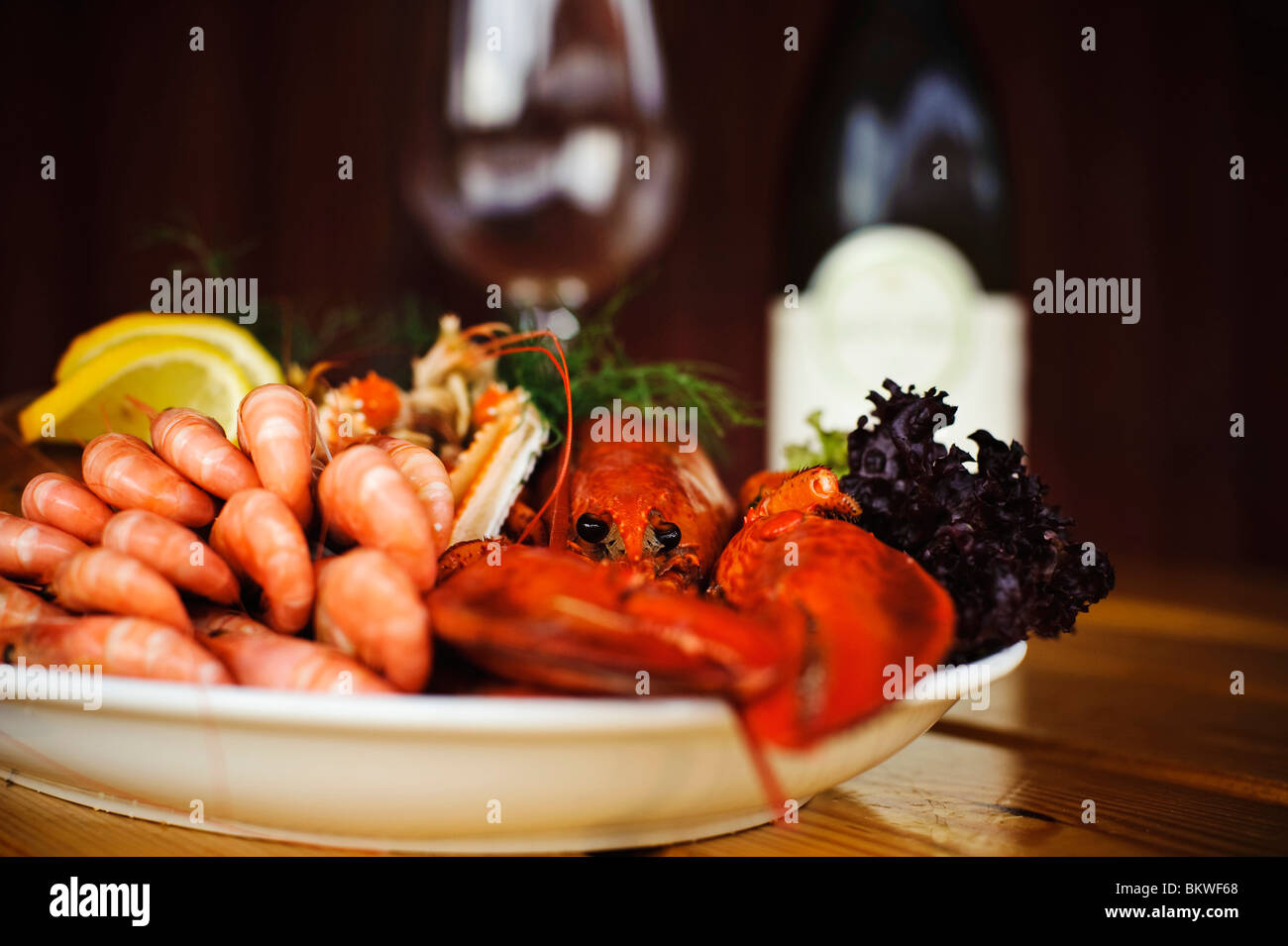 Closeup on a plate with sea food Stock Photo