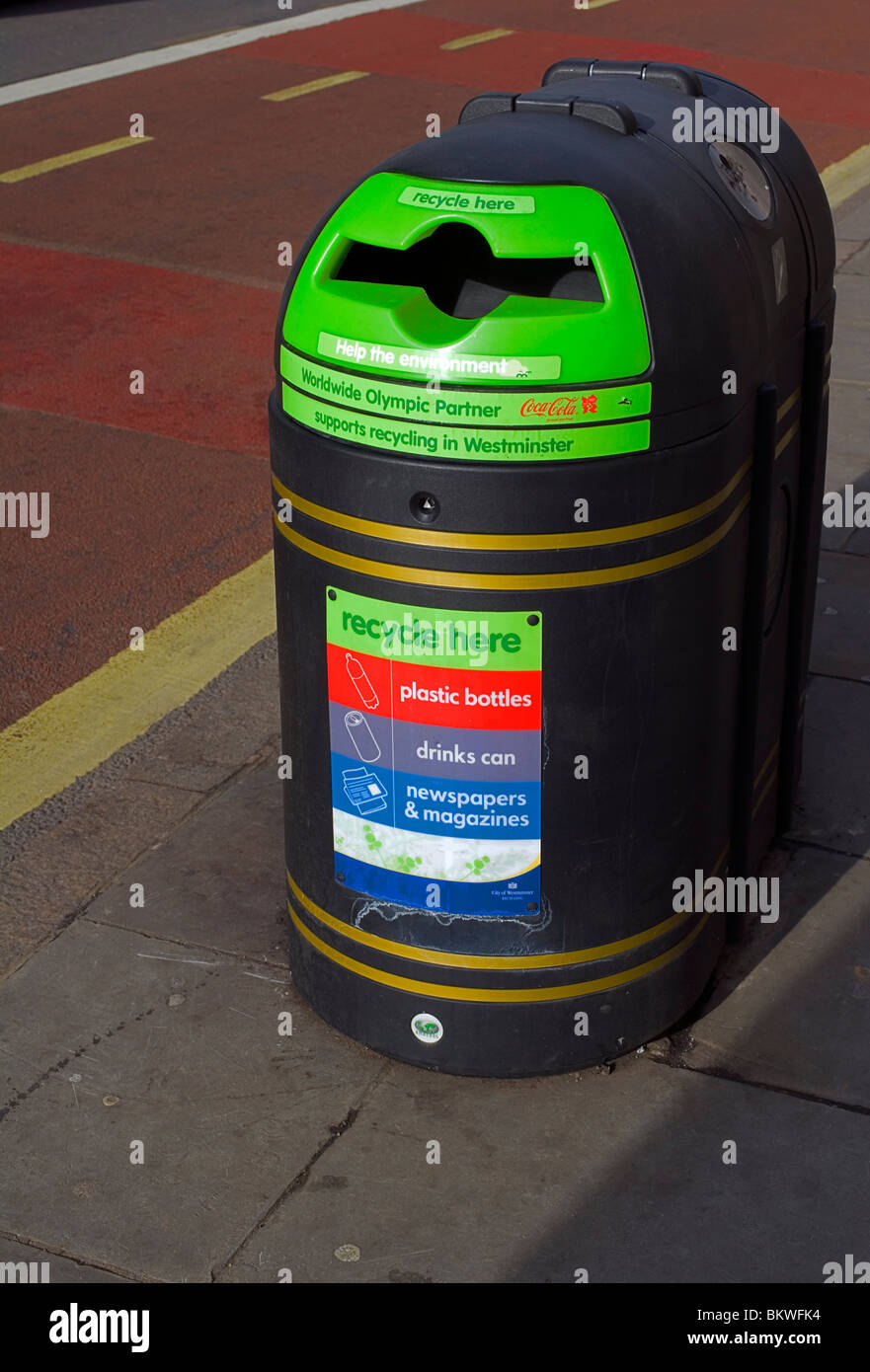 New style safety recycling waste bin, Baker Street, London, UK, Europe Stock Photo