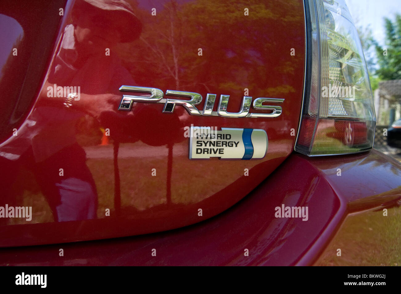 Toyota Prius hybrid car detail lettering Stock Photo