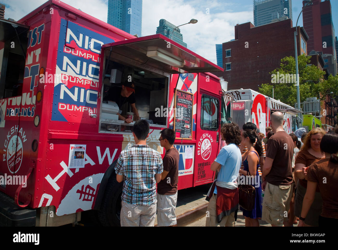 The Rickshaw Dumpling Truck is seen at the Hell's Kitchen Flea Market in New York Stock Photo