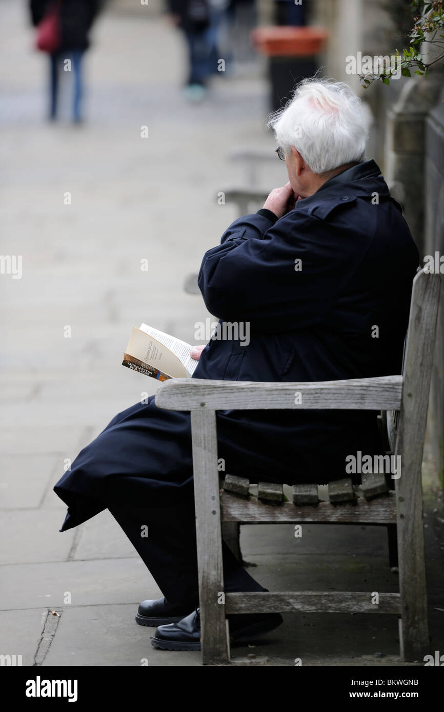 Reading on a bench Stock Photo