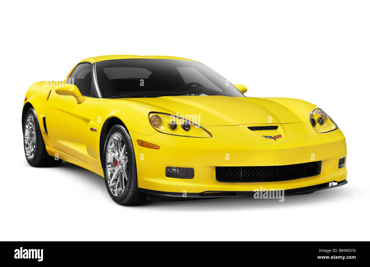 License and prints at MaximImages.com - Yellow 2010 Chevrolet Corvette Z06 sports car isolated on white background with clipping path Stock Photo