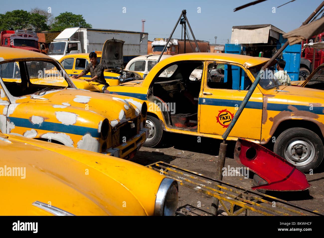 A car repairing Ambassador taxi cars in Kolkata, India Stock