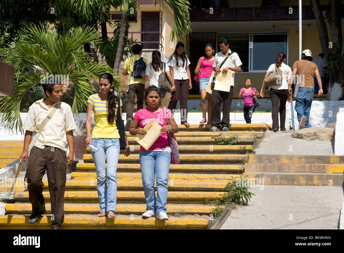 Mexican college students on the campus of Universidad Autonoma de Guerro located in Acapulco, Guerrero, Mexico. Stock Photo
