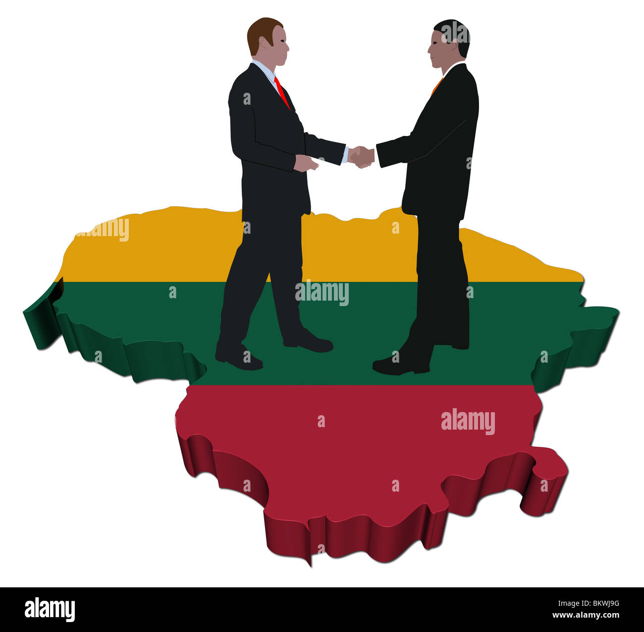 Business people shaking hands on Lithuania map flag illustration Stock Photo