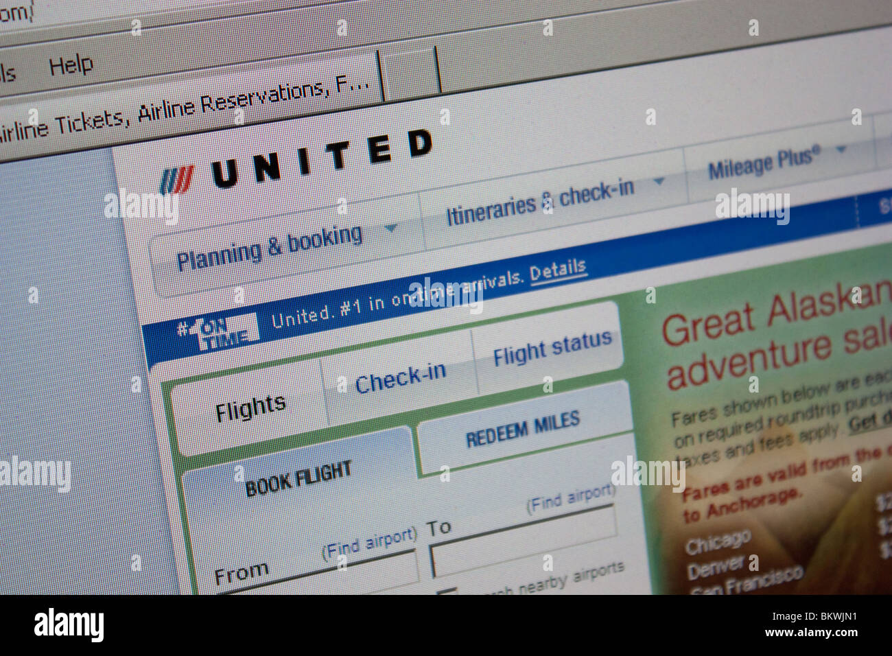 United Airline booking flight travel checkin Stock Photo
