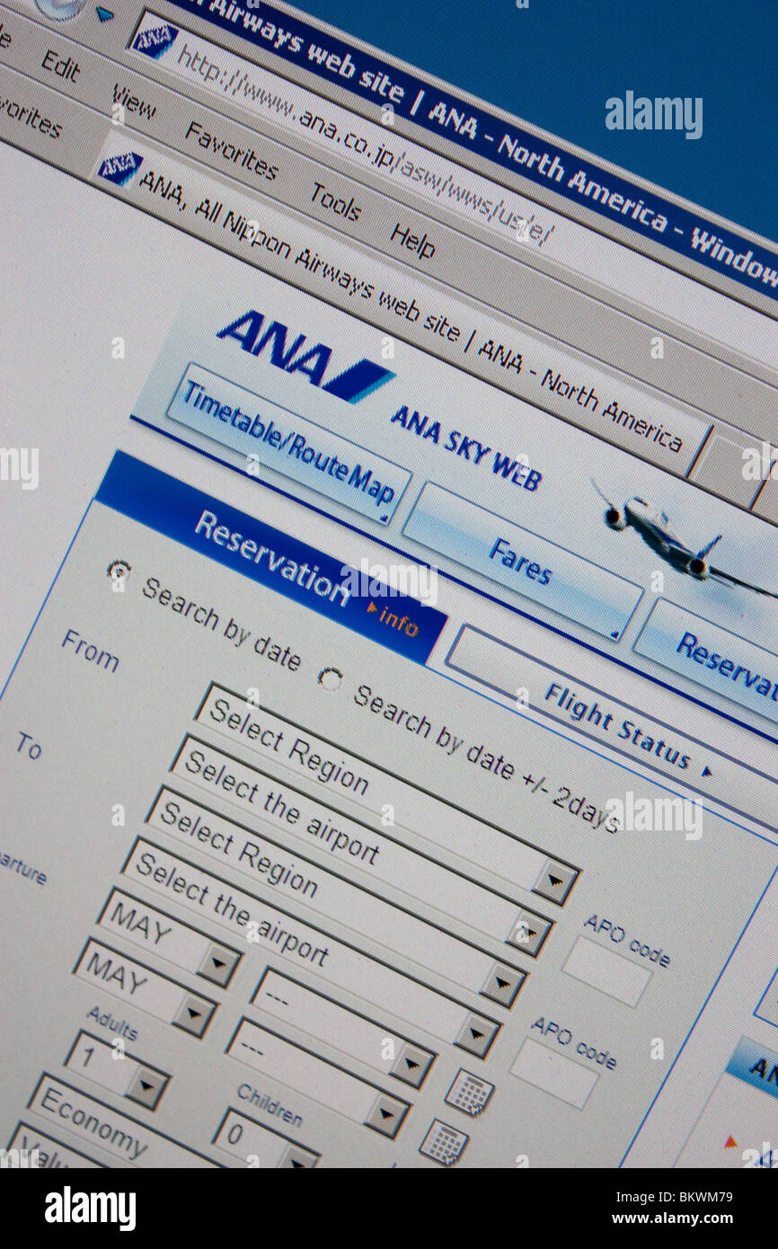 ANA Japanese Airline website screen Stock Photo