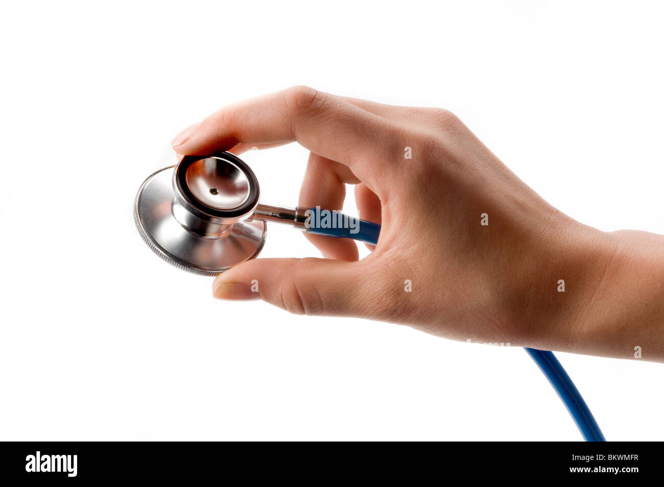 hand holding stethoscope palm down checking heart rate Stock Photo Alamy