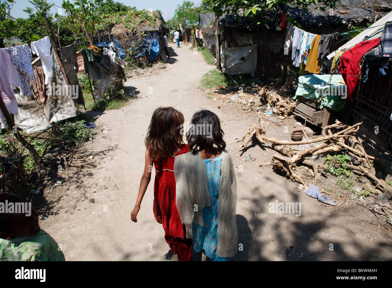 Two girl in a slum area of Kolkata, India. Stock Photo