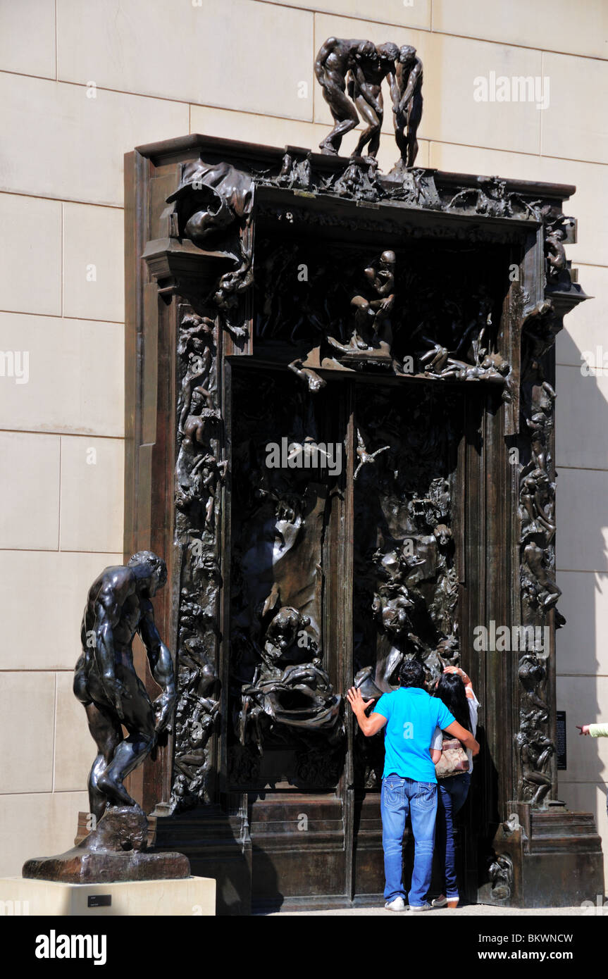 Gates of Hell, a bronze sculpture by Rodin. Stanford University, Palo Alto, California, USA. Stock Photo