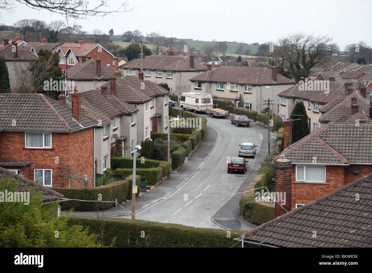 Council housing estate street in Holywell, Flintshire, North Wales