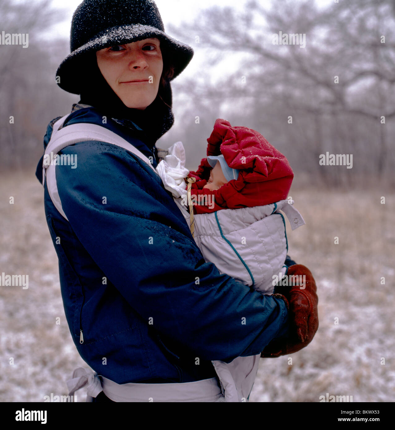 baby carrying in winter