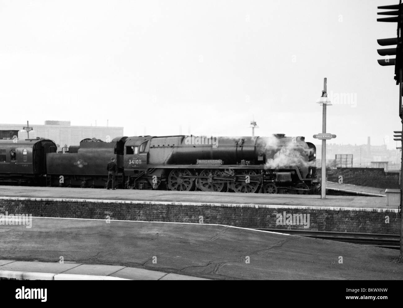 engine number 34108 wincanton west country pacific class at vauxhall station london during the last days of steam Stock Photo