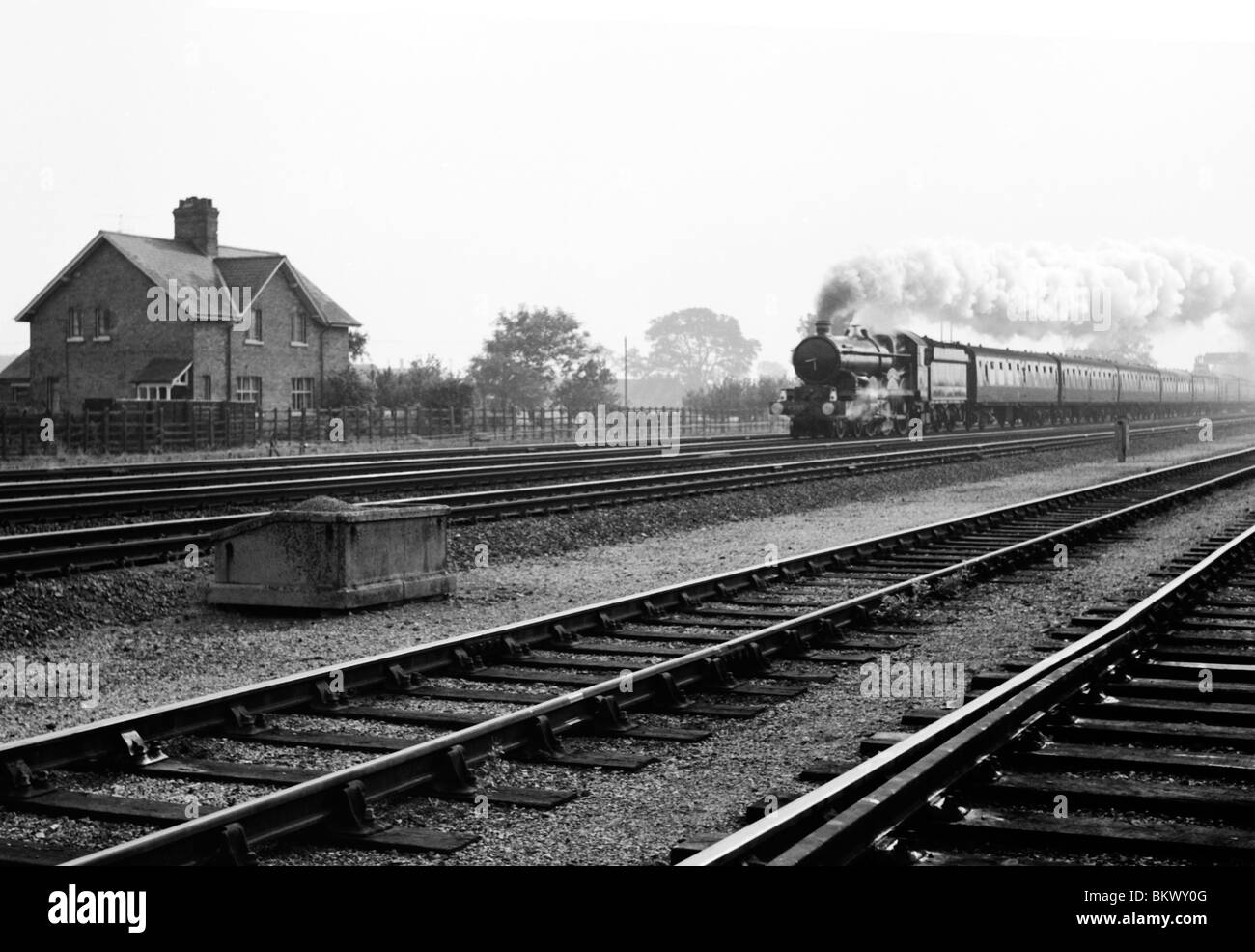 unknown castle class heads an express passenger train during the last days of steam on british rail Stock Photo