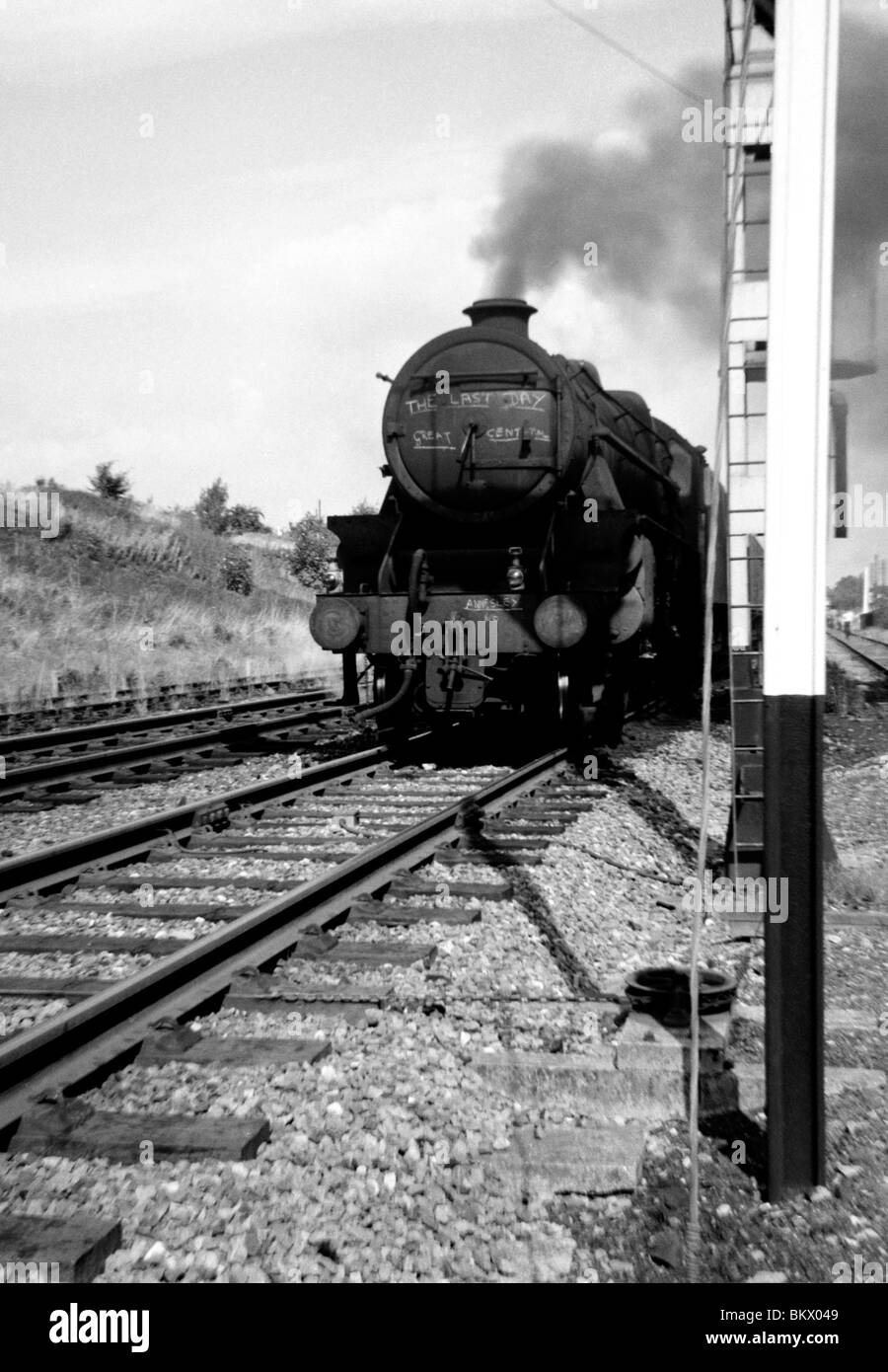unknown locomotive with the last day of the great central railway chalked on the front Stock Photo