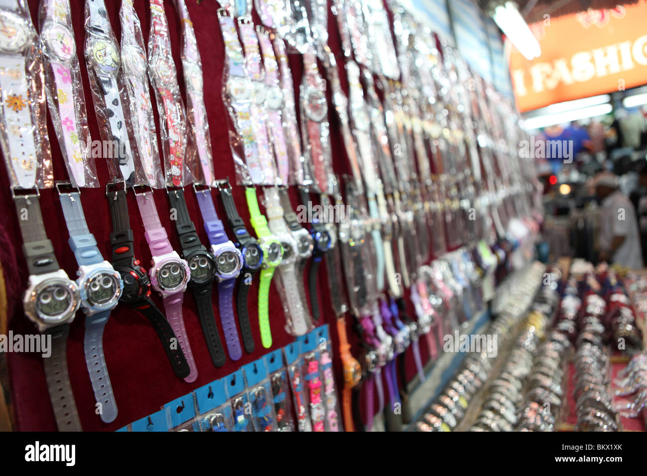 Immitation or fake watches on display at the Temple Street Market Kowloon, Hong Kong, China