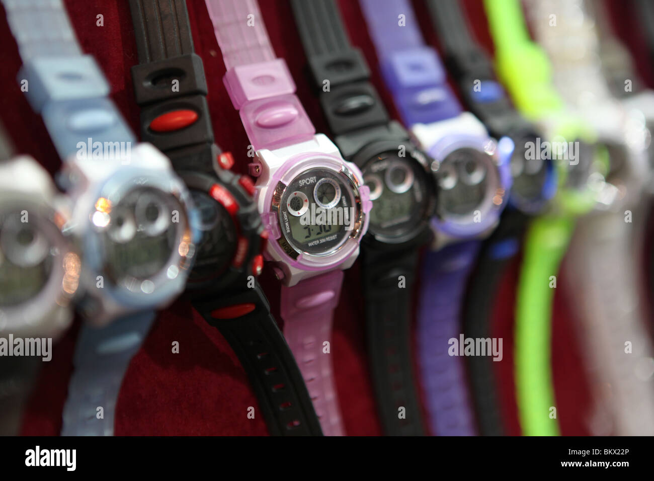 Immitation or fake watches on display at the Temple Street Market