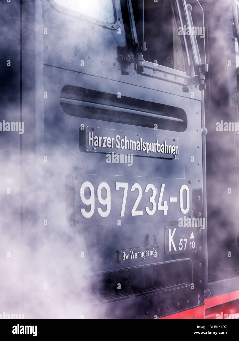 Steam engine on the highest mountain of the northern part of Germany,called Brocken,Harz,Germany Stock Photo