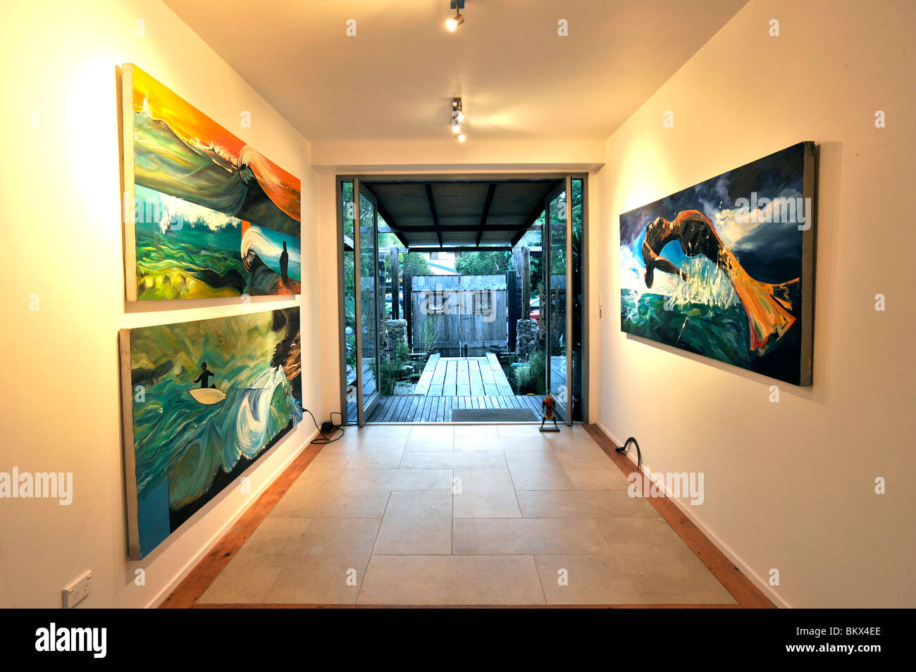 Entrance to modern Australian home with art Stock Photo