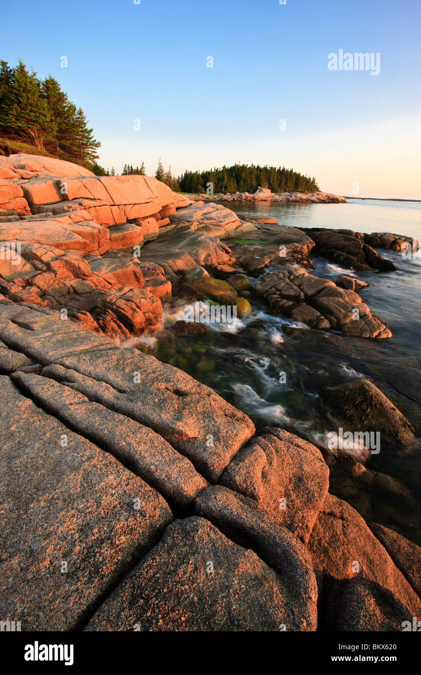 Early morning on the coast of Maine's Great Wass Island near Jonesport. Nature Conservancy preserve. Stock Photo