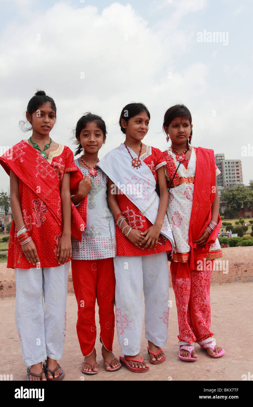Young Bangladeshi girls dressed up to celebrate Bangladesh New Year