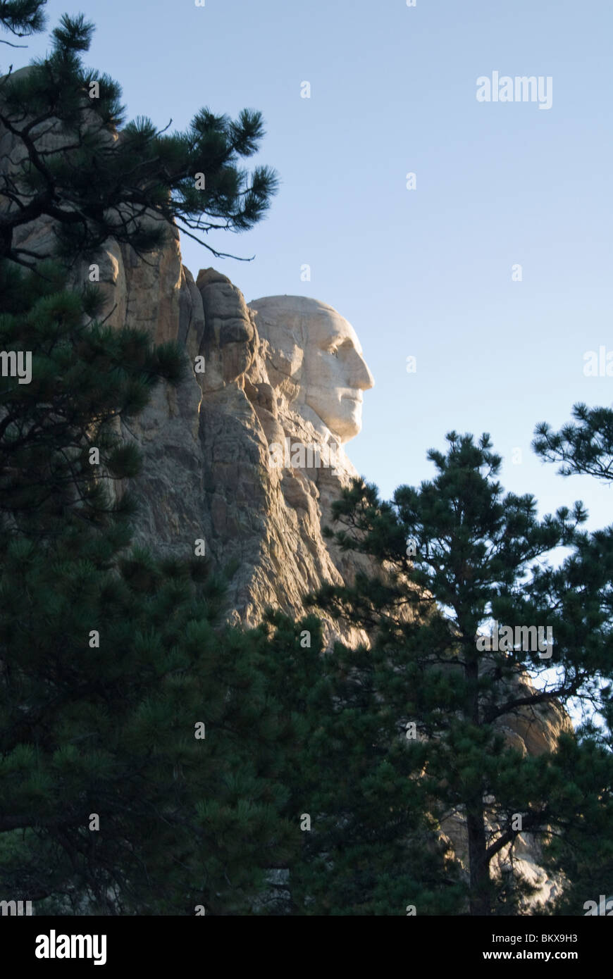 Side view of George Washington on Mount Rushmore, in the Black Hills, in South Dakota. Stock Photo